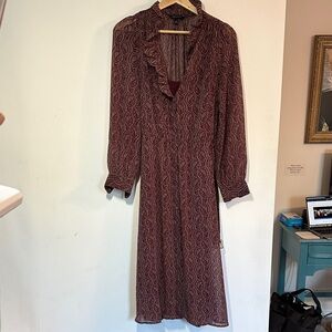 Banana Republic Burgundy Paisley Long Sleeve Dress
